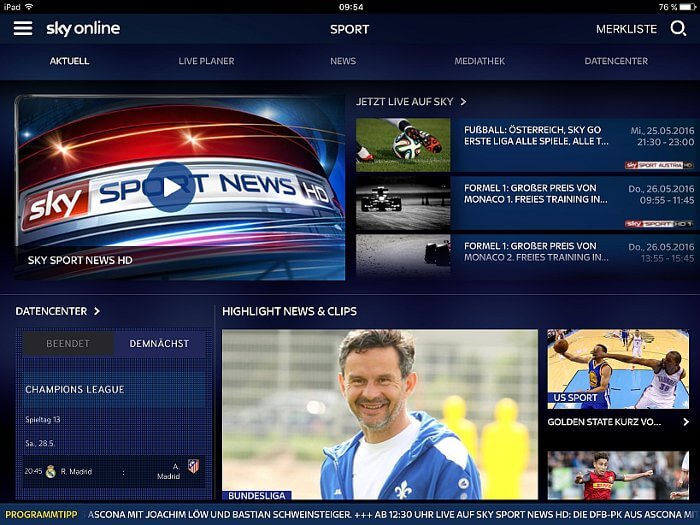 Neue Sky Online Supersport Tickets © Sky