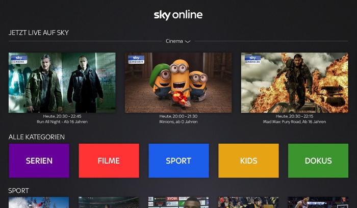 Sky Online auf dem Apple TV © Sky