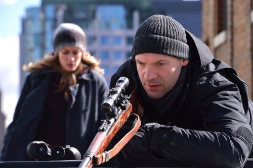 THE STRAIN -- "The Assassin" -- Episode 210 Pictured: (l-r) Ruta Gedmintas as Dutch Velders, Corey Stoll as Ephraim Goodweather. CR: Michael Gibson/FX © Sky